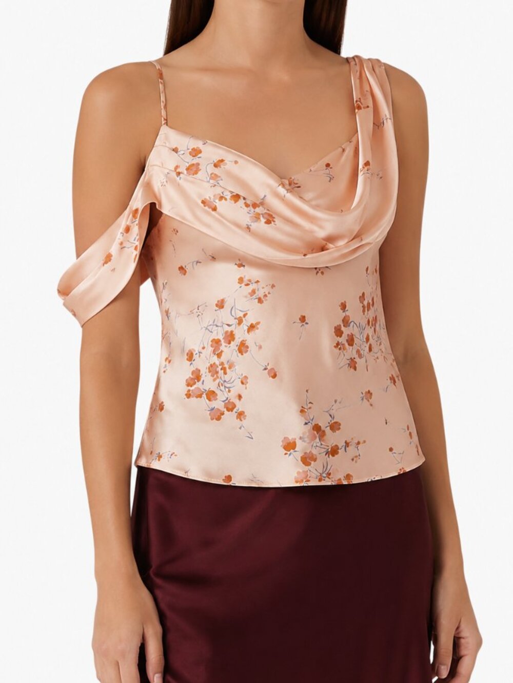 Reformation Reformation Ronda Silk Top One Shoulder Peach Floral 0